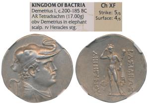 Indo-Greek, Demetrius I / Demetrios I Aniketos (200-180 BC), Silver Tetradrachm, 17g, obv.