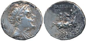 Indo-Greeks, Eukratides I ©. 171-145 BC), Silver Tetradrachm, 16.35g, obv. diademed, drape