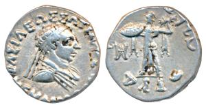 Indo-Greeks, Menander I (c. 160-145 BC), Silver Drachm, 2.28g, Bilingual series, obv. diad