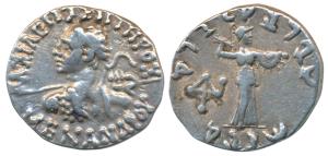 Indo-Greeks, Menander I, Silver Drachm, 2.41g, obv. diademed bust to left seen from behind