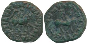 Indo-Scythians, Azes (c. 60-50 BC), Copper Deca Chalkon, 25.67g, Hazara Mint, obv. king mo