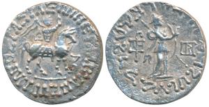 Indo-Scythians, Azes II (35 BC - 5 AD), Silver Tetradrachm, 9.28g,obv. king mounted on a h