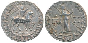 Indo-Scythians, Azes II, Silver Tetradrachm, 9.43g, obv. King mounted on a horse to right,