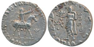 Indo-Scythians, Azes II, Silver Tetradrachm, 9.75g, obv. King mounted on a horse to right,