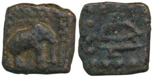 Sangam period, Chera Kingdom, Copper Unit, 5.87g, obv. An elephant standing to right, with