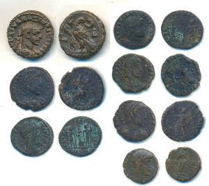 A group of late Roman, Bronze coins (7), including those of Emperors Constantine the Great