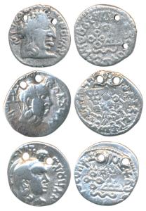 Satavahanas, Silver Drachma (3), Portrait type, a lot of three different rulers, Yajna Sat