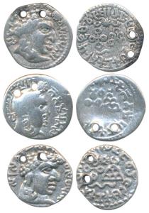 Satavahanas, Silver Drachma (3), Portrait type, a lot of three different rulers, Yajna Sat