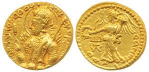 Kushanas, Huvishka, Gold Dinar, 7.97g, Mint I (A), 3rd emission, obv. nimbate, diademed an
