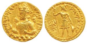 Kushanas, Huvishka, Gold Dinar, 7.94g, Mint I (A), 3rd emission, obv. nimbate, diademed an