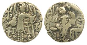 Kidara Kushanas, Anonymous (early 5th century AD), Base Gold Dinar, 7.74g, obv. king stand