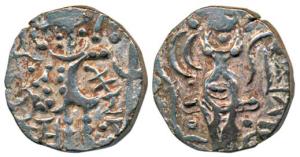 Kidara Kushanas, Base Gold Dinar, 7.4g, obv. king standing left, Kidara written below arm,