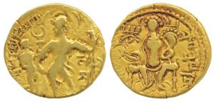 Guptas, Samudragupta, Gold Dinar, 7.34g, 'Battle-Axe' type, obv. king standing facing left