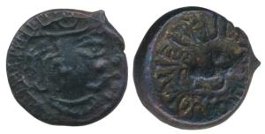 Kalchuris of Mahishmati, Krishnaraj (c. 5th century AD), Potin Unit, 3.74g, obv. bust of t