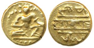 Vijayanagar Empire, Krishna Deva Raya (1509-1529 AD), Gold ½ Pagoda, 1.67g, seated Balakri