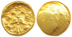 Vijayanagar, Achyuta Deva Raya (1529-1542 AD), Gold ½ Pagoda, 1.71g, Gandabherunda (2-head
