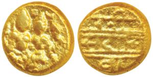 Vijayanagar Empire, Sadashiva Raya, Gold Pagoda, 3.43g, obv. Lakshmi-Narayana (Vishnu and 
