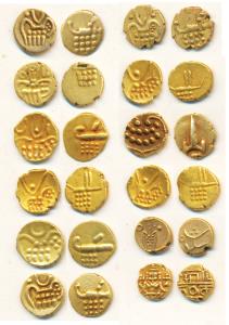 Assorted lot of Gold Fanams (12), Thanjavur Venkoji, Katar on obv.; Marathas of Tanjavore,