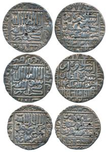 Islam Shah Suri, Silver Rupee (3), Satgaon Mint, AH 953; the other two Mintless type, AH 9
