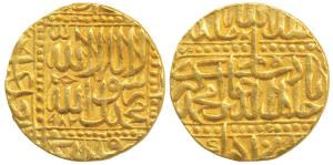 Akbar, Gold Mohur, 10.93g, Dar-ul- Khilafat Agra Mint, AH 982, Kalima within dotted square