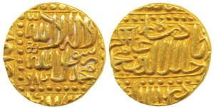 Akbar, Gold Mohur, 10.85g, Dar-ul- Khilafat Agra Mint, AH 984, Kalima within dotted square