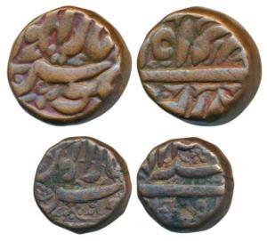 Akbar, Copper Dam and ½ Dam, Balapur Mint, 20.09g and 9.96g, Ilahi type, both Year 4X, the