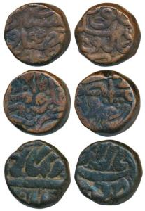 Akbar, Copper Dam (3), 20.35g, 20.35g and 20.14g, three different mints Balapur Mint, Ilah