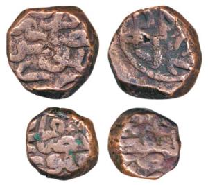 Akbar, Copper Dam and ½, Hissar Firuza Mint, 20.89g and 10.26g, AH 96X and 967. Fine+, Sca
