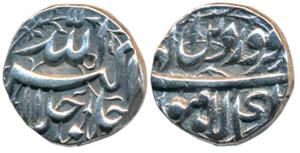 Akbar, Silver ½ Rupee, 5.64g, Lahore Mint, Ilahi type, Month Farwardin, Year 4X (KM 66.3).