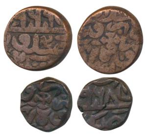 Akbar, Copper Dam and ½ Dam, 18.97g and 10.25g, Dar al Khilafat Shahgarh urf Qanauj Mint, 