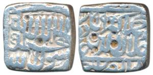 Akbar, Silver Square Rupee, 11.08g, Dar al Zarb Ujjain Mint, AH 994, Kalima type (KM 82.7)