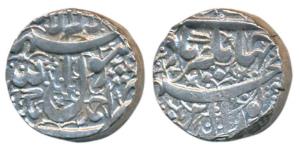 Jahangir, Silver Rupee, 11.29g, Ahmednagar Mint, Kalima type (KM 141.1). About Extremely F