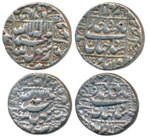Shah Jahan, Silver Rupee (2), Akbarabad Mint, AH 1062/2X, legend within dotted square area