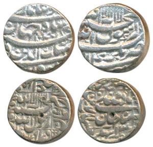 Shah Jahan, Silver Rupee (2), Bhakkar Mint, two different varieties, RY 13, legend within 