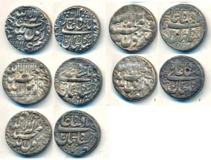 Shah Jahan, Silver Rupee (5), Multan Mint, AH 1062/25, RY 19, 1056/20, 1066/29, 1066/29, l