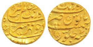 Aurangzeb, Gold Mohur, 10.96g, Aurangabad Mint, AH 1075/7, (KM 315.10). Extremely Fine.