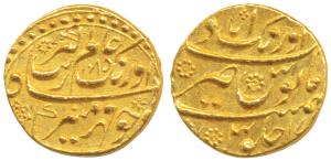Aurangzeb, Gold Mohur, 10.95g, Aurangabad Mint, AH 1085, complete mint name at top on rev.