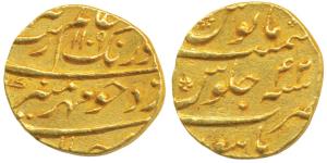 Aurangzeb, Gold Mohur, 11.01g, Burhanpur Mint, AH 1109/42 (KM 315.16). Very Fine+.