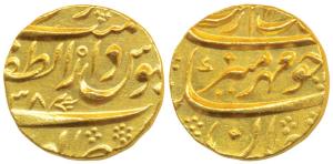 Aurangzeb, Gold Mohur, 11g, Dar-ul- Jihad Hyderabad Mint, AH 11xx/38, mint name on the bot