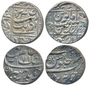 Aurangzeb, Silver Rupee (2), Junagarh / Junagadh Mint, both different varieties, AH 1119/5