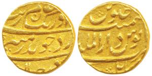 Aurangzeb, Gold Mohur, 11g, Dar al-Mulk Kabul Mint, badr-i-munir couplet, meaning struck f