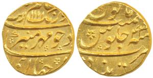 Aurangzeb, Gold Mohur, 10.96g, Khujista Bunyad Mint, AH 1111/43 (KM 315.30). Superb Mint S
