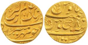 Aurangzeb, Gold Mohur, 11.97g, Multan Mint, AH 1076/8 (KM 315.35). Extremely Fine.