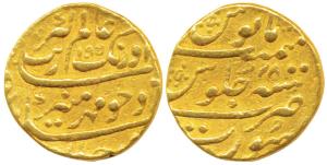 Aurangzeb, Gold Mohur, 11.05g, Surat Mint, AH 1095/28 (KM 315.44). Very Fine.