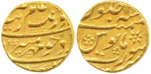 Aurangzeb, Gold Mohur, 11.04g, Surat Mint, RY 12 (KM 315.44). Very Fine+.