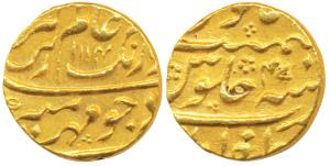 Aurangzeb, Gold Mohur, 11.02g, Zafarabad Mint, AH 1114/47 (KM 315.49). Very Fine+.