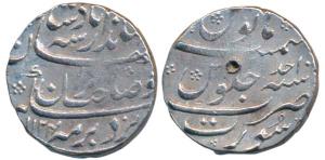 Jahandar Shah, Silver Rupee, 11.41g, Surat Mint, sahib-i-qiran type, AH 1124/Ahd (KM 364.1