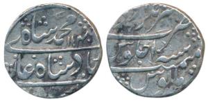 Muhammad Shah, Silver Rupee, 11.26g, Akhatarnagar Awadh Mint, AH 1140/10, mint name at top