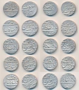 Muhammad Shah, Silver Rupee (10), Muhammadabad Banaras Mint, RY 25, 26, 27, 29 and 30 (KM 
