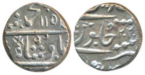 Muhammad Shah, Silver Rupee, 11.37g, Bidrur Mint, AH 115X/22, mint name at bottom on rever